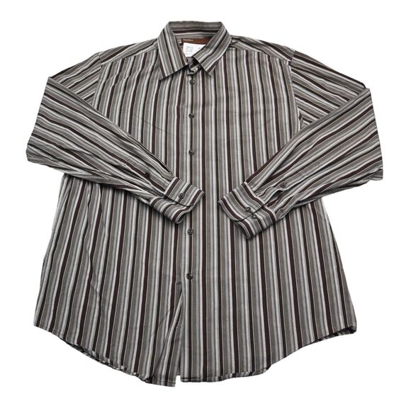 Perry Ellis Shirt Mens L Black Long Sleeve Striped Collared Casual Button Up - Picture 1 of 16